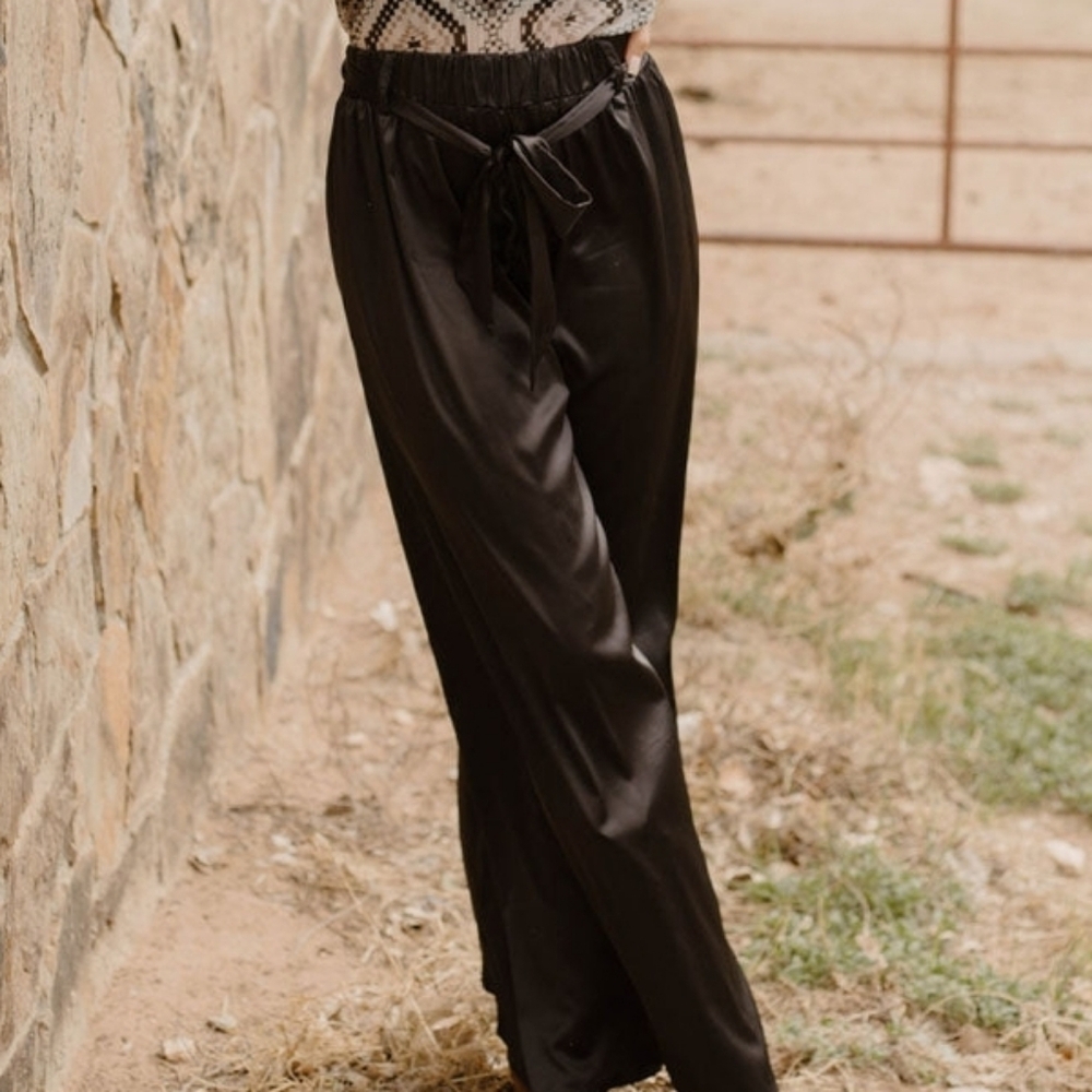 NWT Black Satin Wide Leg Pants Women's 2XL
